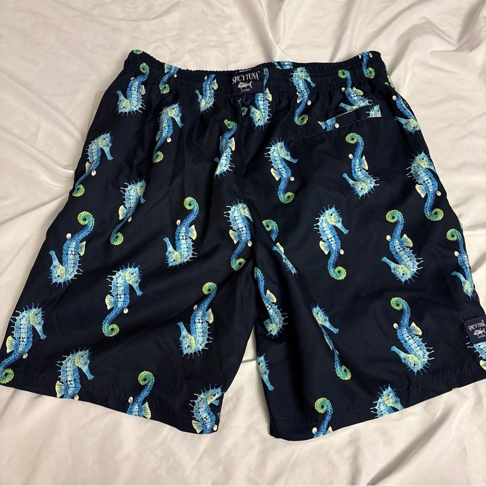 NEW Spicy Tuna Board Shorts Mens Large Swim Trunks Surf Beach Bright Seahorse - Picture 8 of 10
